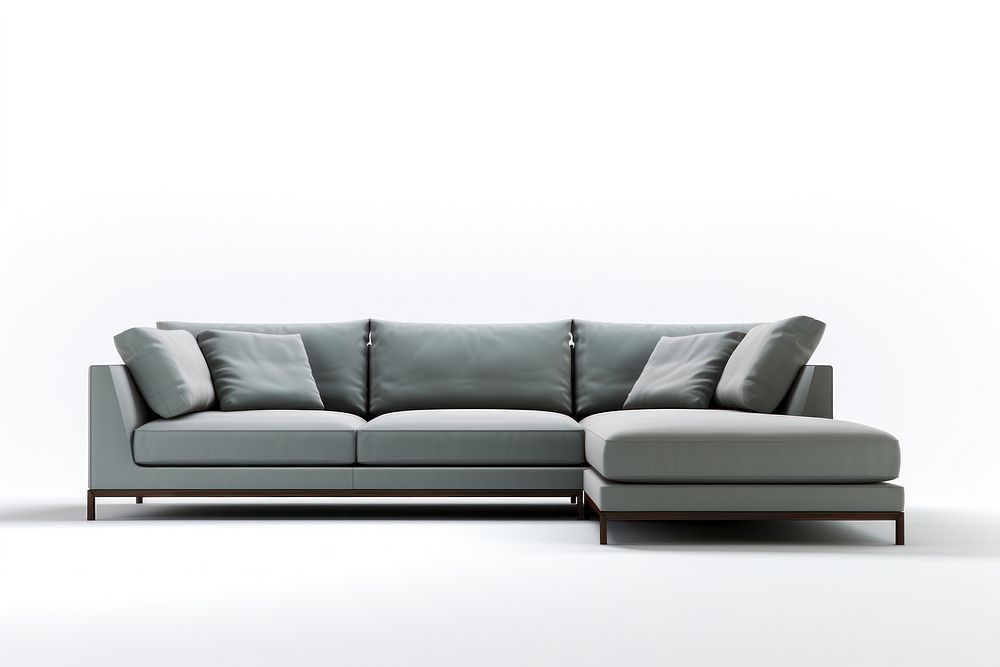 L-shaped light grey modern sofa furniture architecture cushion. AI generated Image by rawpixel.