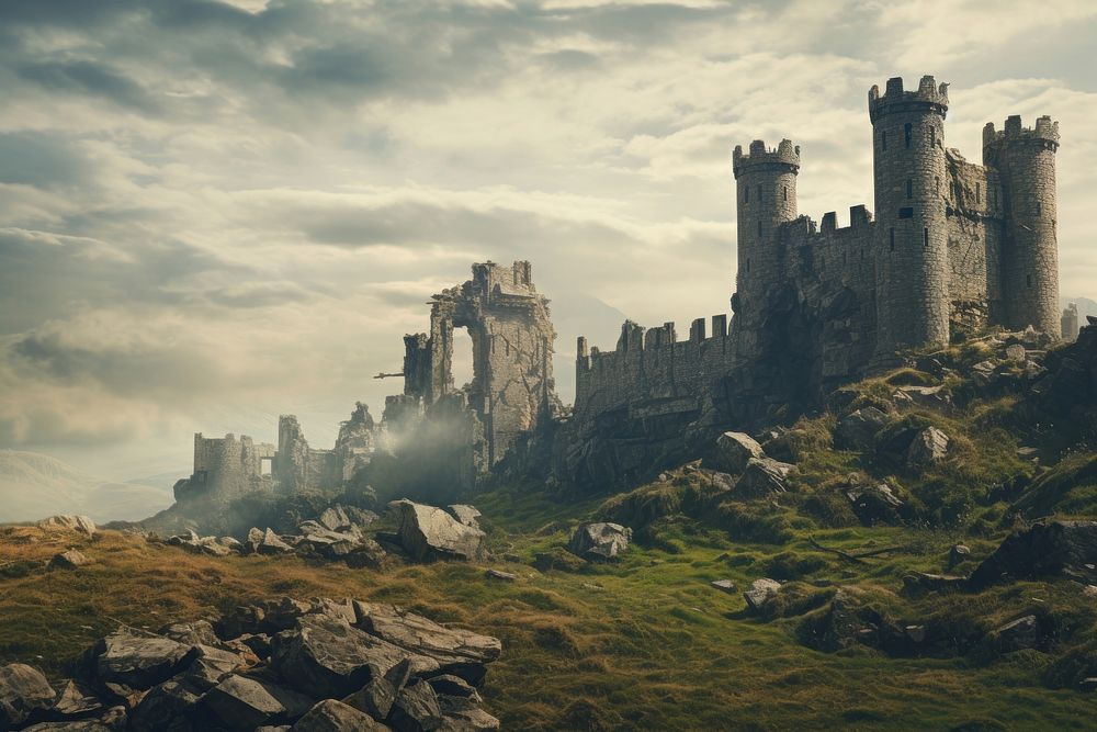 Medieval castle architecture landscape building. AI generated Image by rawpixel.
