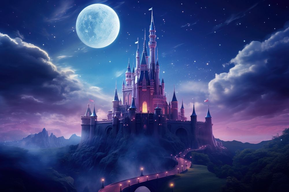 Fairy sky castle night architecture astronomy. AI generated Image by rawpixel.