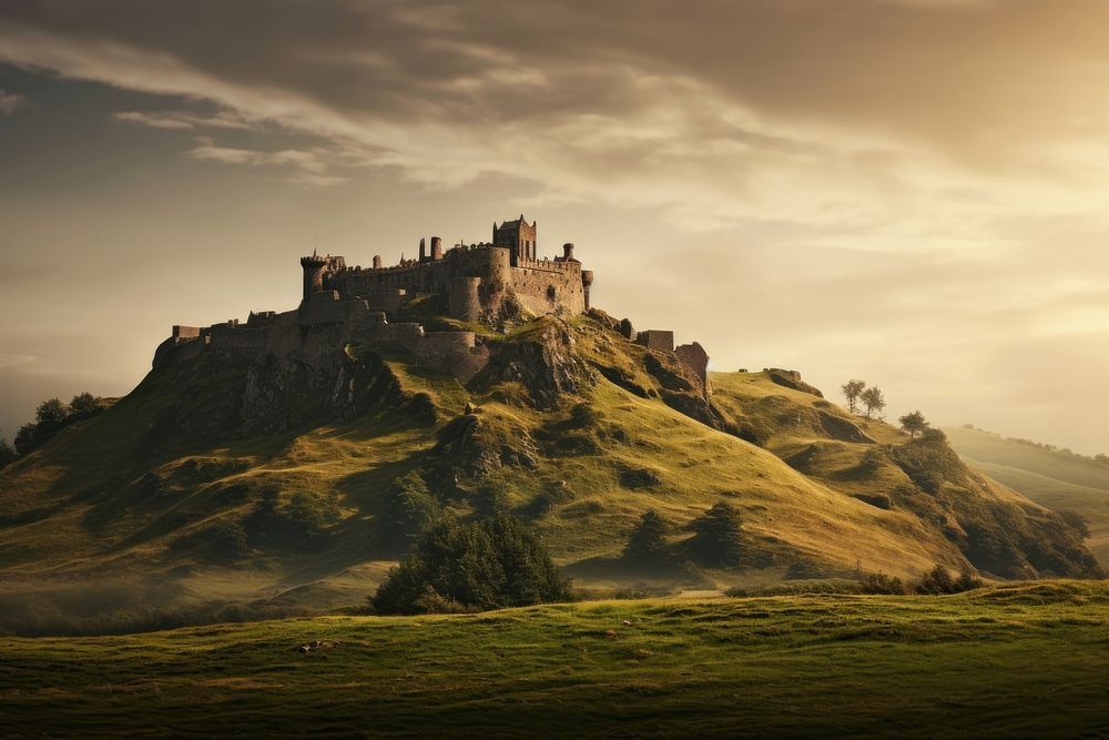 Medieval castle architecture landscape building. AI generated Image by rawpixel.