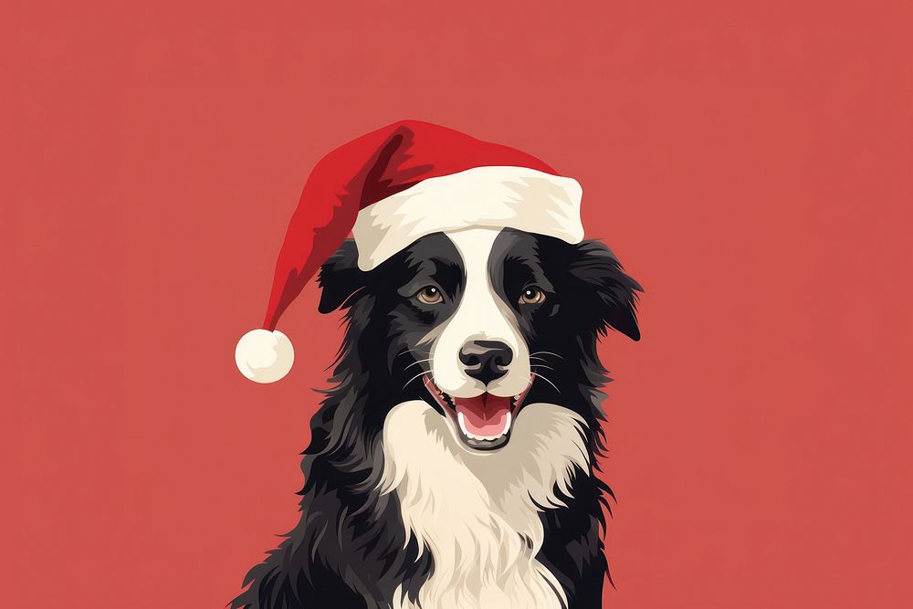 Border collie dog holding christmad hat christmas mammal animal. AI generated Image by rawpixel.