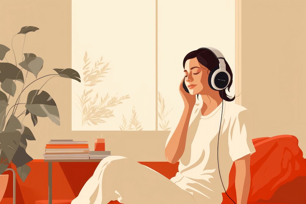 Sitting headphones listening headset. AI generated Image by rawpixel.