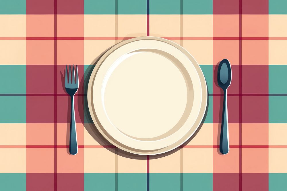 Plaid tablecloth spoon fork meal. AI generated Image by rawpixel.