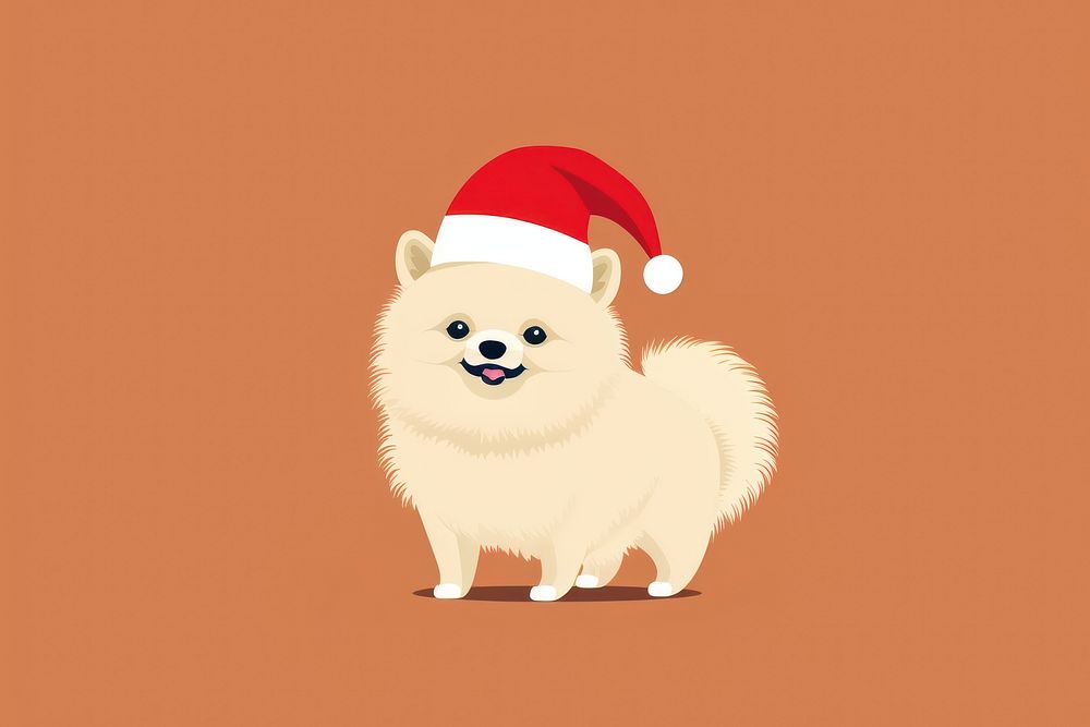 Pomeranian dog standing wearing christmas hat mammal animal pet. AI generated Image by rawpixel.