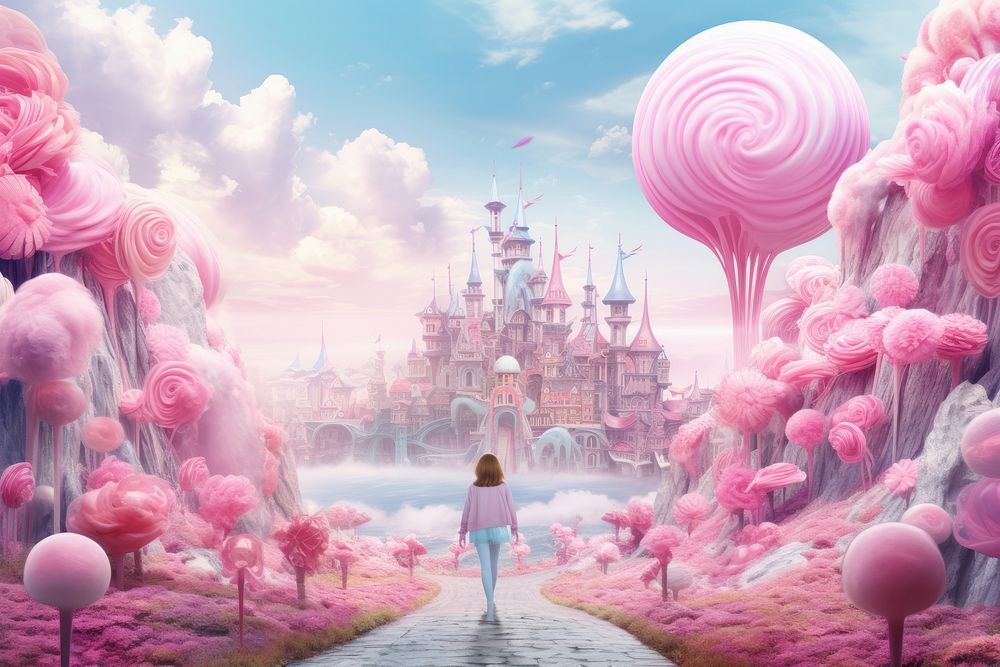 Fantasy world outdoors candy architecture. AI generated Image by rawpixel.