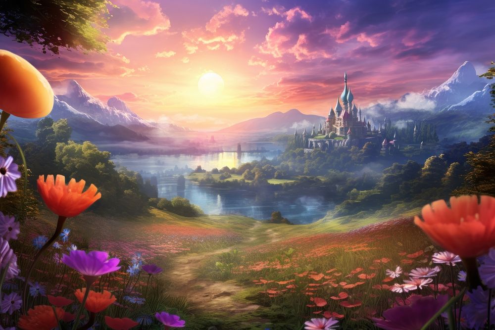 Fantasy world flower landscape outdoors. | Free Photo - rawpixel