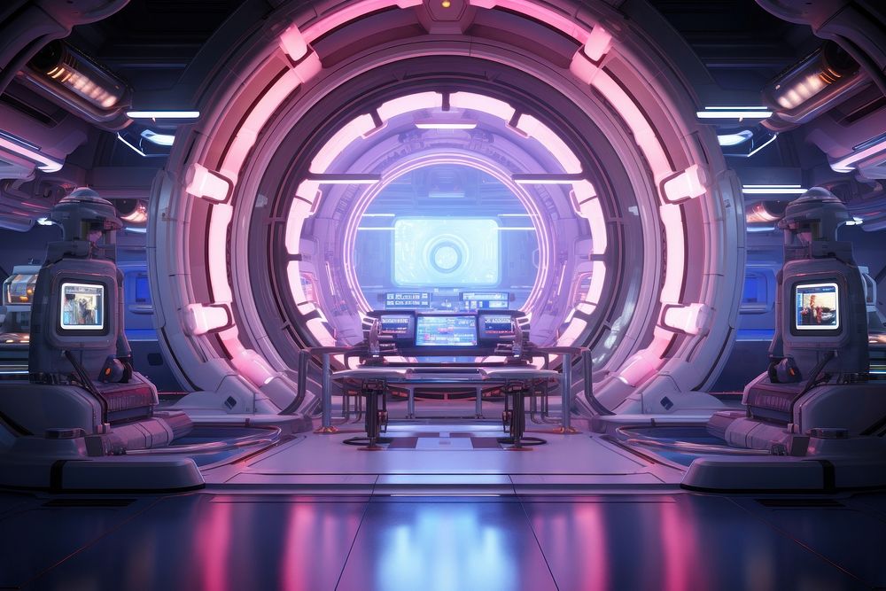 Laboratory architecture purple space. AI generated Image by rawpixel.