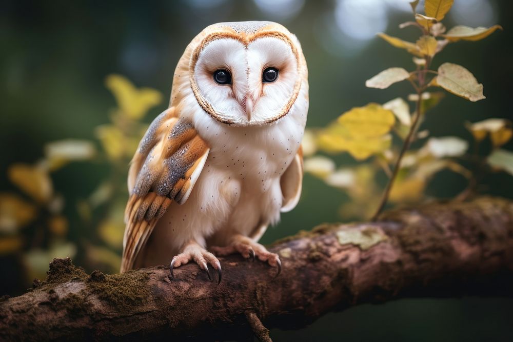 Common barn owl animal branch bird. 