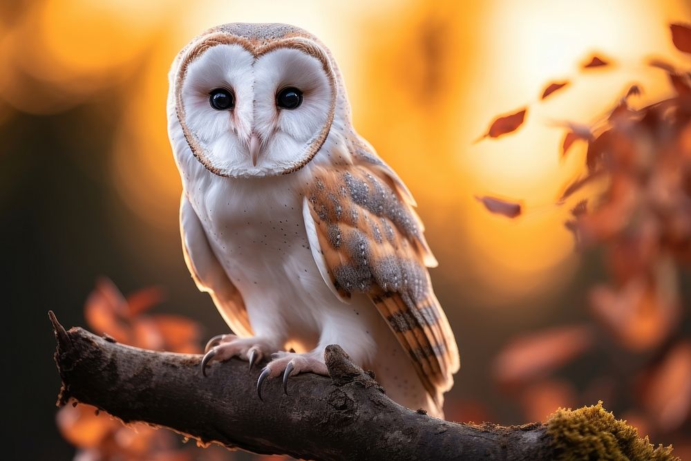 Common barn owl animal branch beak. 