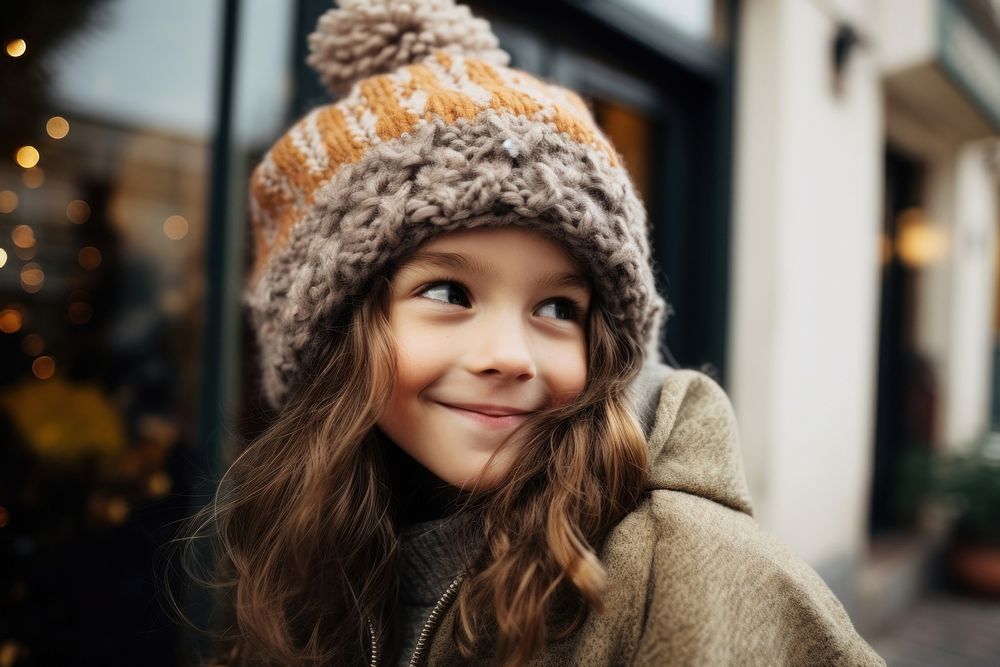 Caucasian girl kid wearing autumn knitted outfit smiling photography portrait child. AI generated Image by rawpixel.