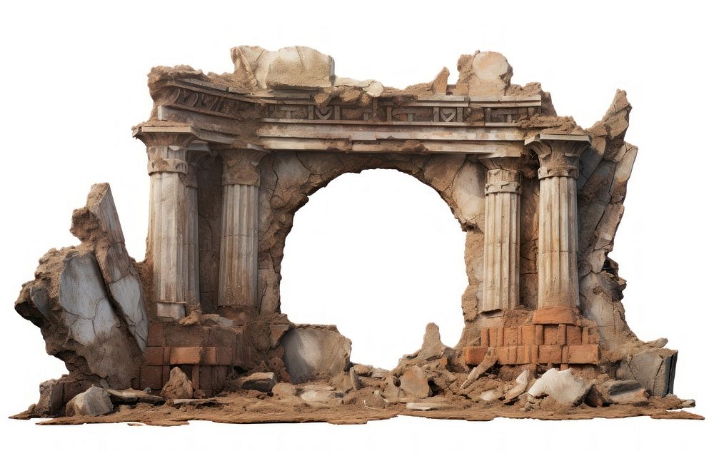 Ancient ruins sculpture architecture archaeology white background. AI generated Image by rawpixel.