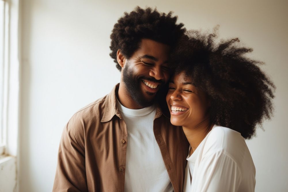 Black couple hugging tightly smiling laughing smile adult. AI generated Image by rawpixel.