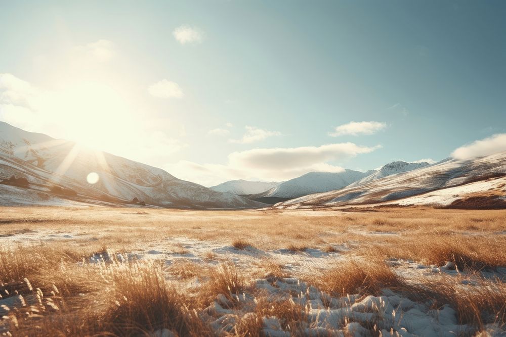 Daytime winter meadow hills landscape outdoors nature. AI generated Image by rawpixel.