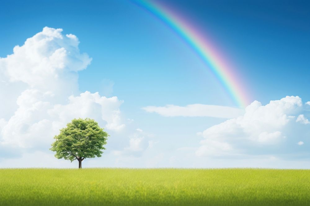 Rainbow backgrounds landscape grassland. AI generated Image by rawpixel.