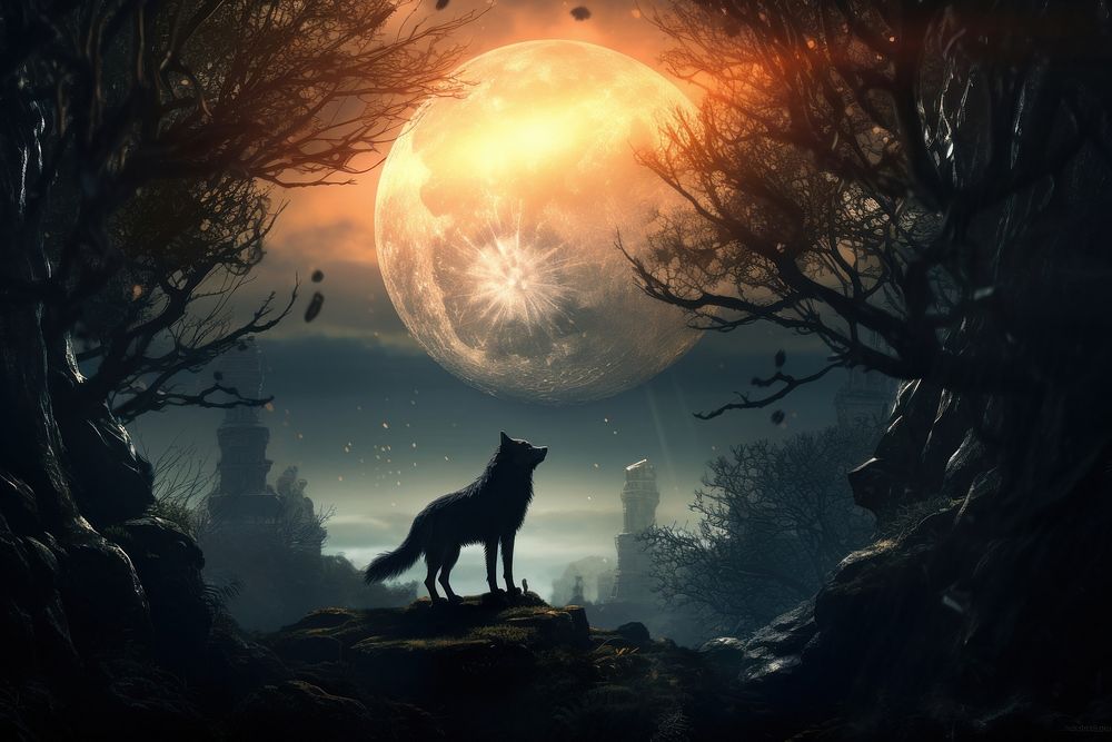 Wolf moon astronomy outdoors. AI generated Image by rawpixel.