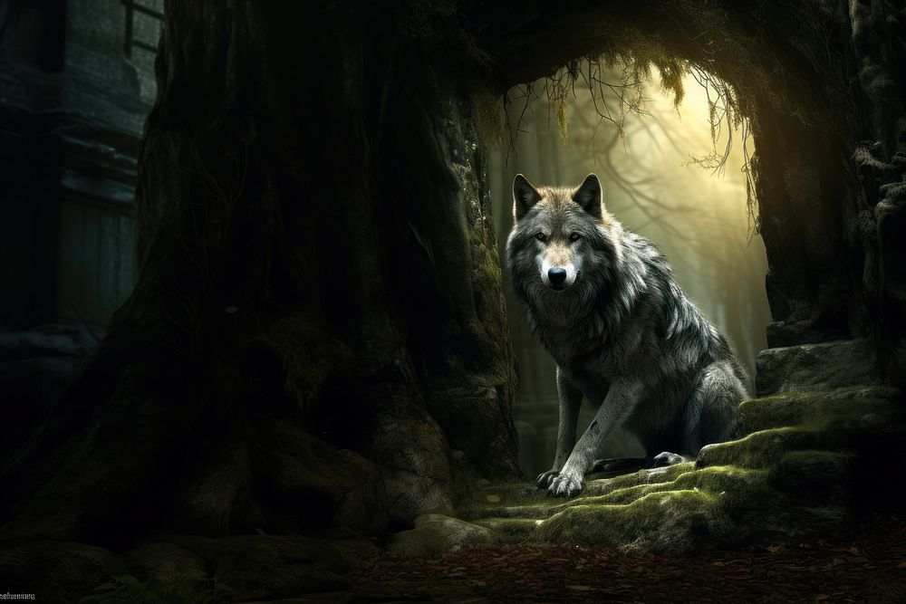 Wolf animal mammal night. AI generated Image by rawpixel.