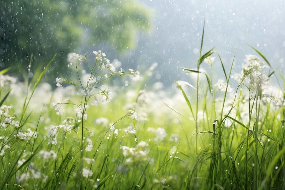 Rain backgrounds grassland outdoors. AI generated Image by rawpixel.