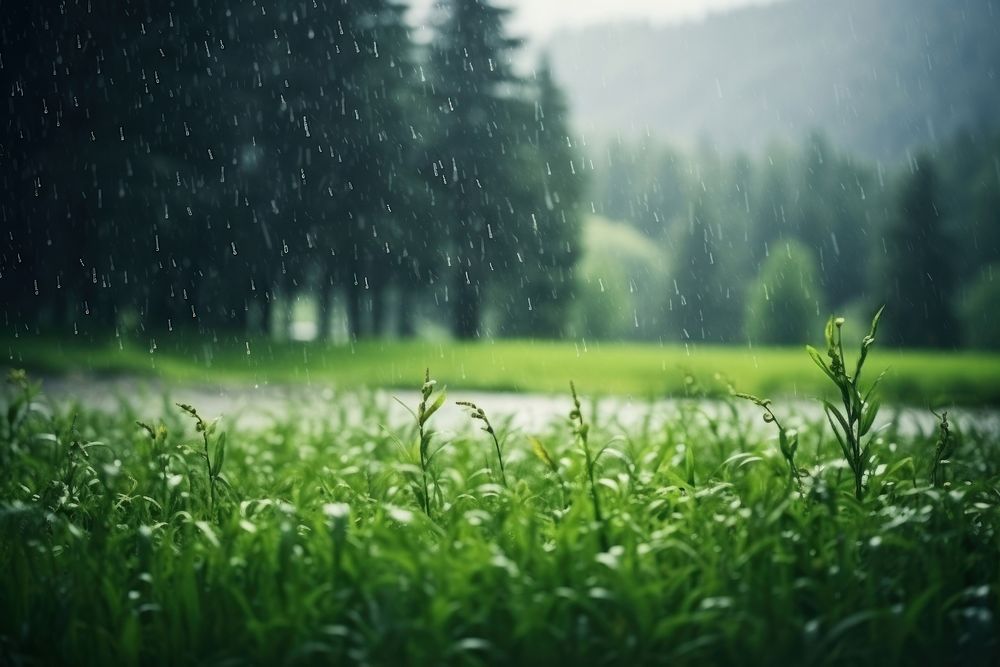 Rain outdoors nature meadow. AI generated Image by rawpixel.