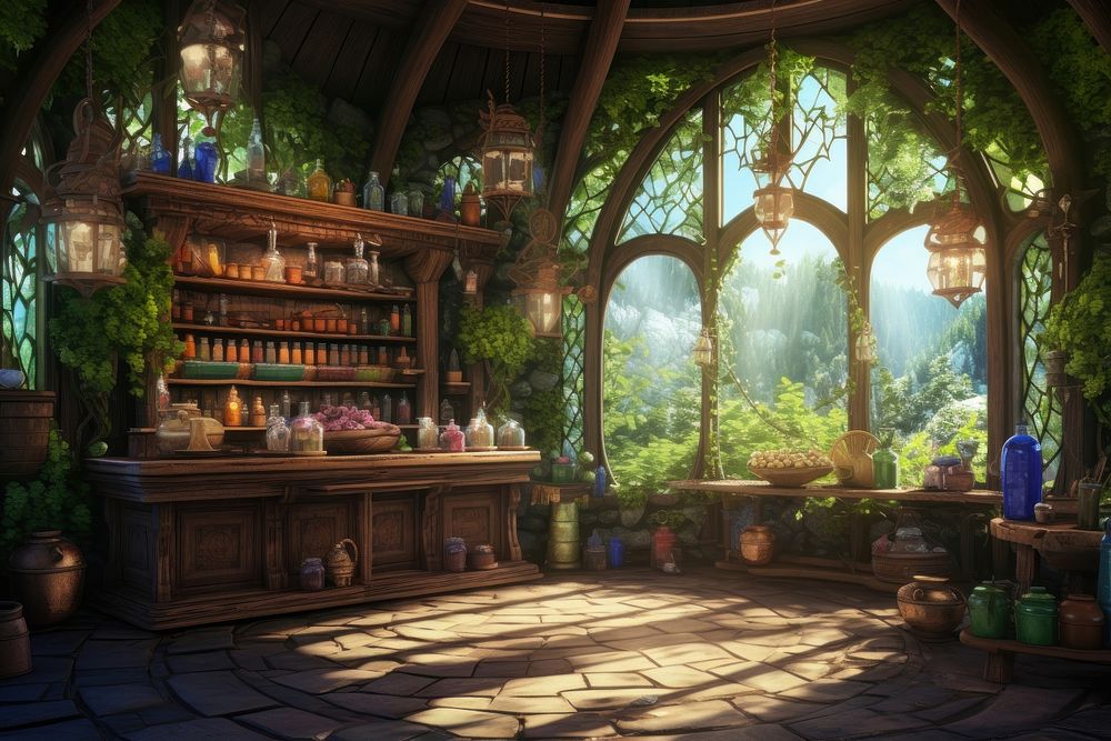 Cozy potion shop background architecture building resort. AI generated Image by rawpixel.