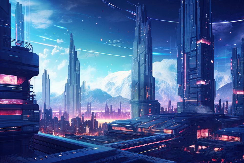Futurepunk background architecture cityscape building. AI generated Image by rawpixel.