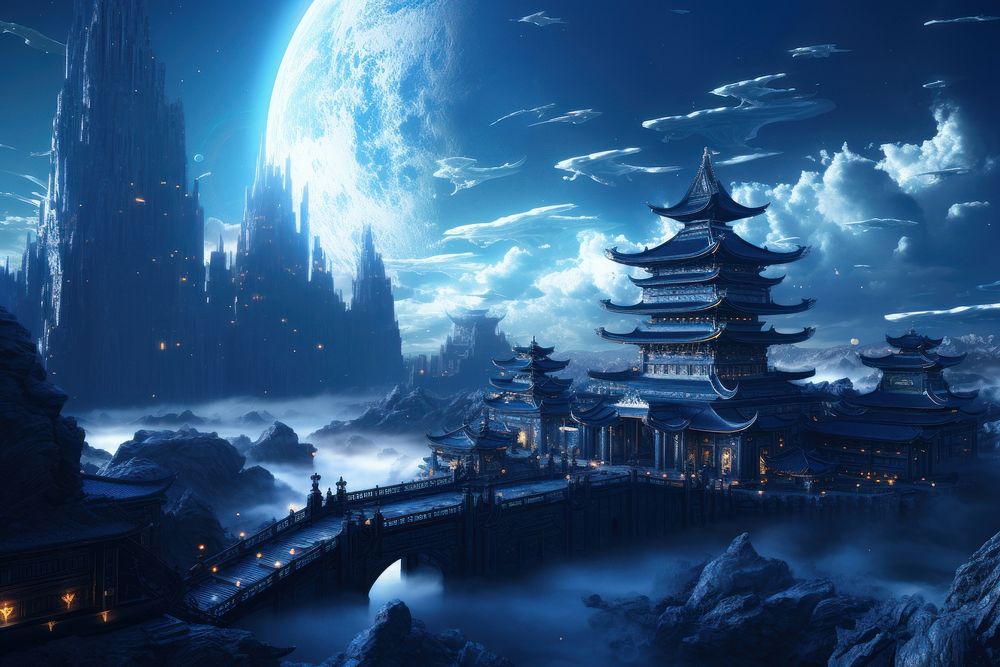 Futurepunk oriental background outdoors space city. AI generated Image by rawpixel.