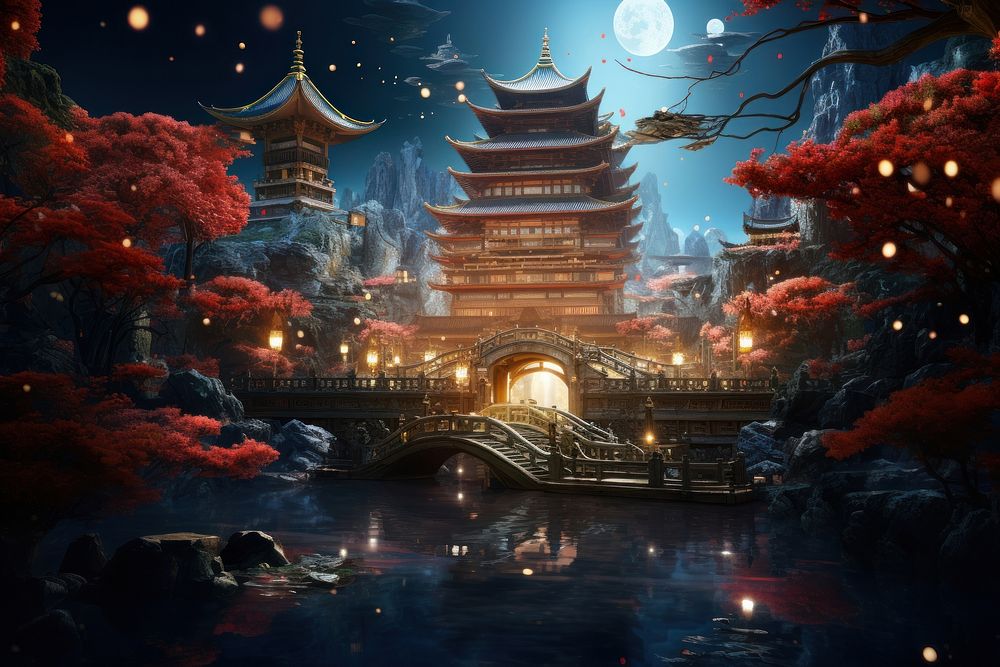 Futurepunk oriental background architecture building outdoors. AI generated Image by rawpixel.