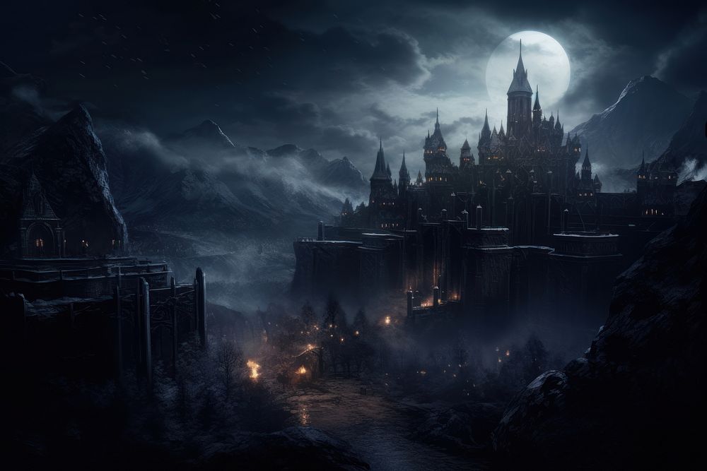Medieval kingdom background night outdoors fantasy. AI generated Image by rawpixel.