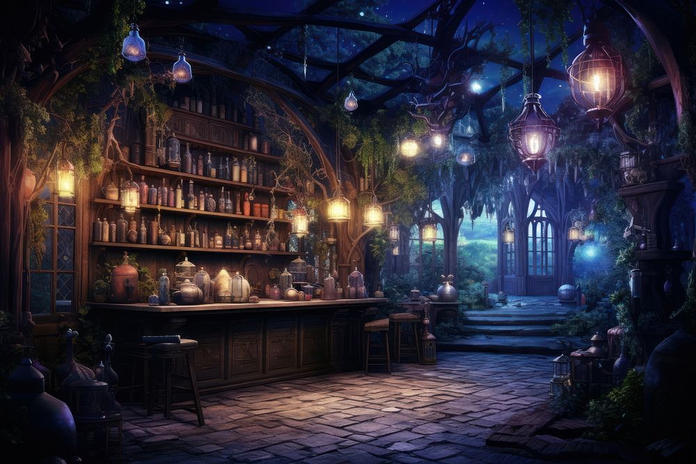 Potion shop background light night plant. AI generated Image by rawpixel.