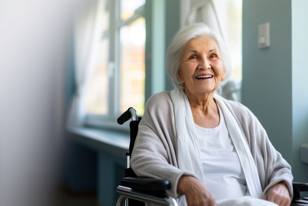 Wheelchair smiling adult woman. 