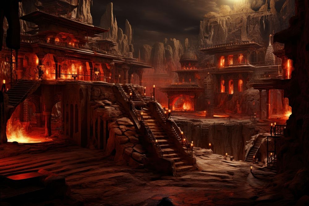 Oriental underground city background architecture screenshot fireplace. AI generated Image by rawpixel.