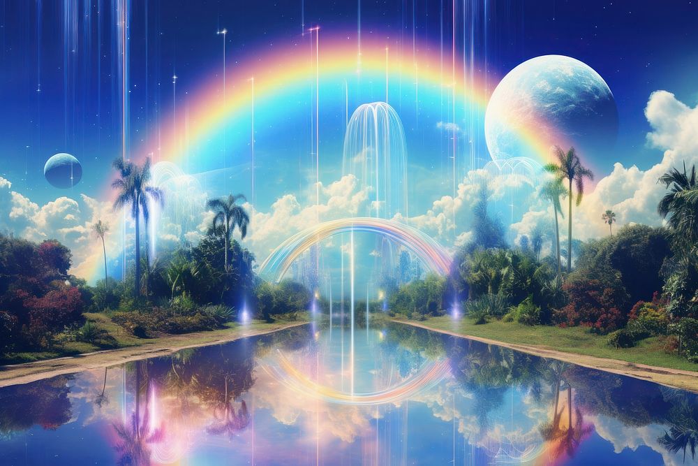 Realistic background outdoors rainbow sky. AI generated Image by rawpixel.