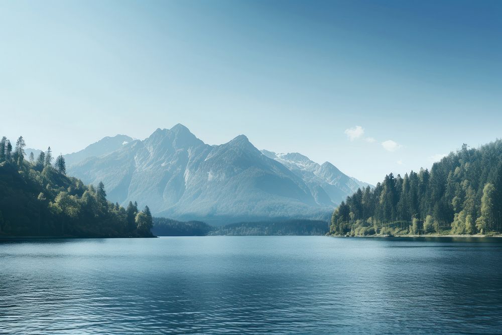 Landscape lake panoramic mountain. AI generated Image by rawpixel.