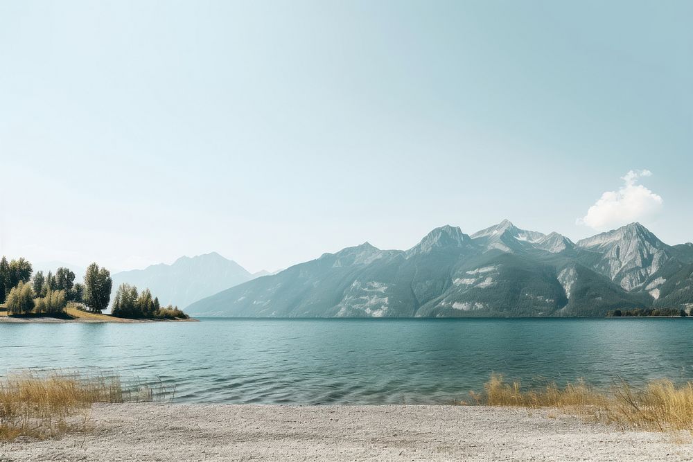 Landscape mountain lake panoramic. AI generated Image by rawpixel.
