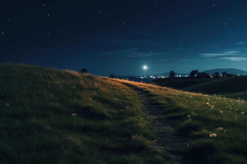 Meadow trail night landscape grassland. AI generated Image by rawpixel.