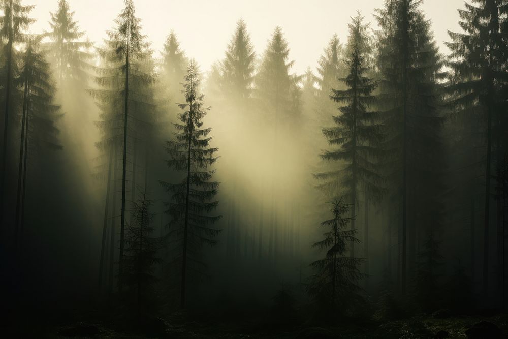 Forest mist outdoors woodland. AI generated Image by rawpixel.