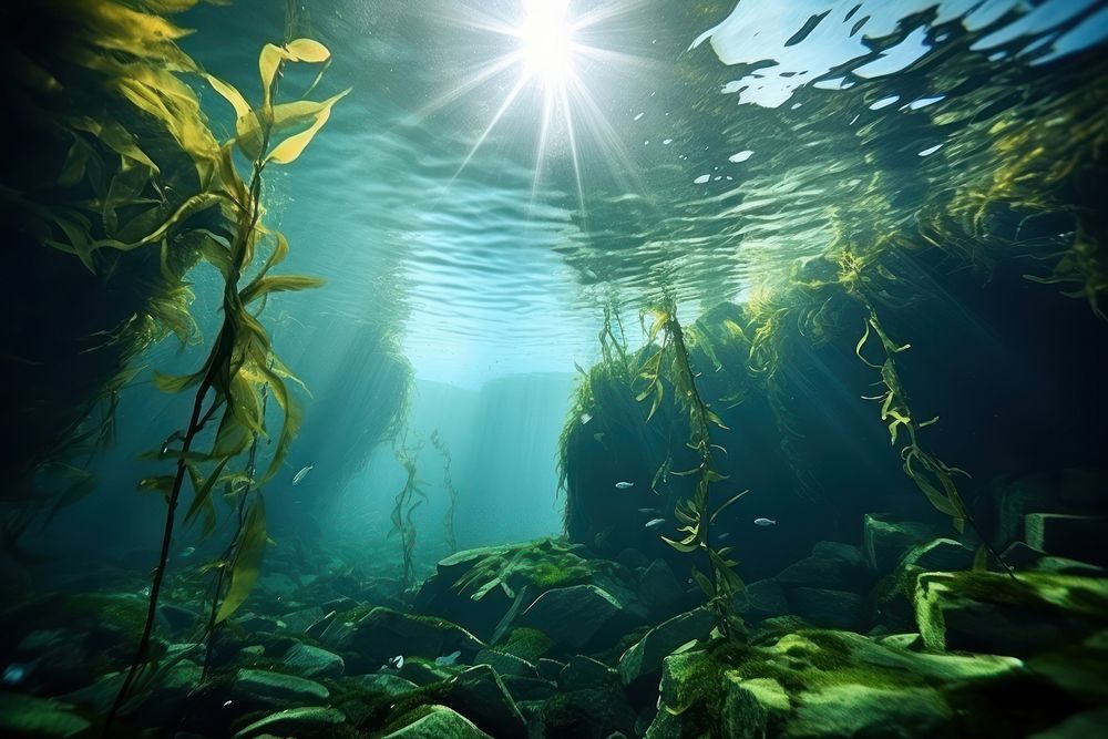 Sea kelp underwater outdoors seaweed nature. AI generated Image by rawpixel.