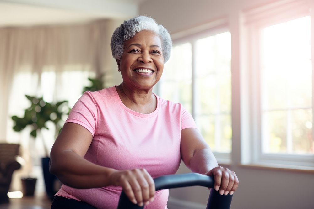 Senior black woman exercise adult smile relaxation. AI generated Image by rawpixel.