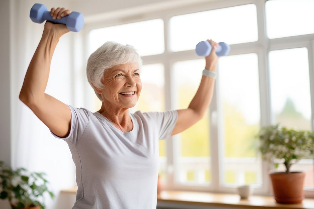 Senior caucasian woman exercise sports adult gym. AI generated Image by rawpixel.