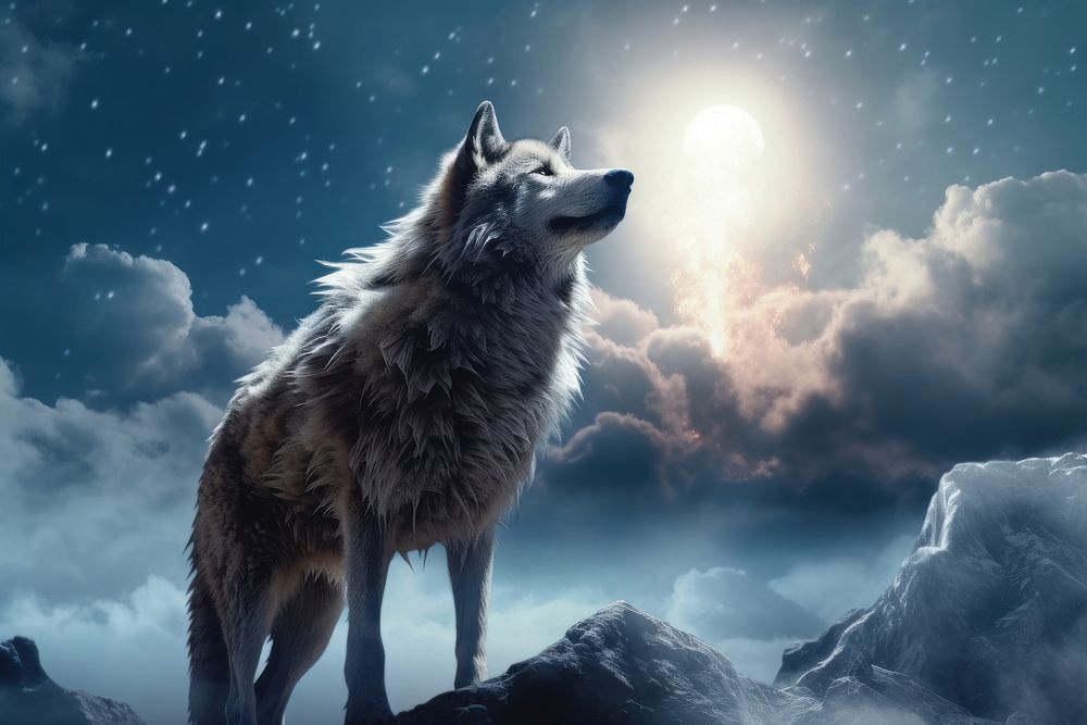 Wolf mammal animal moon. AI generated Image by rawpixel.