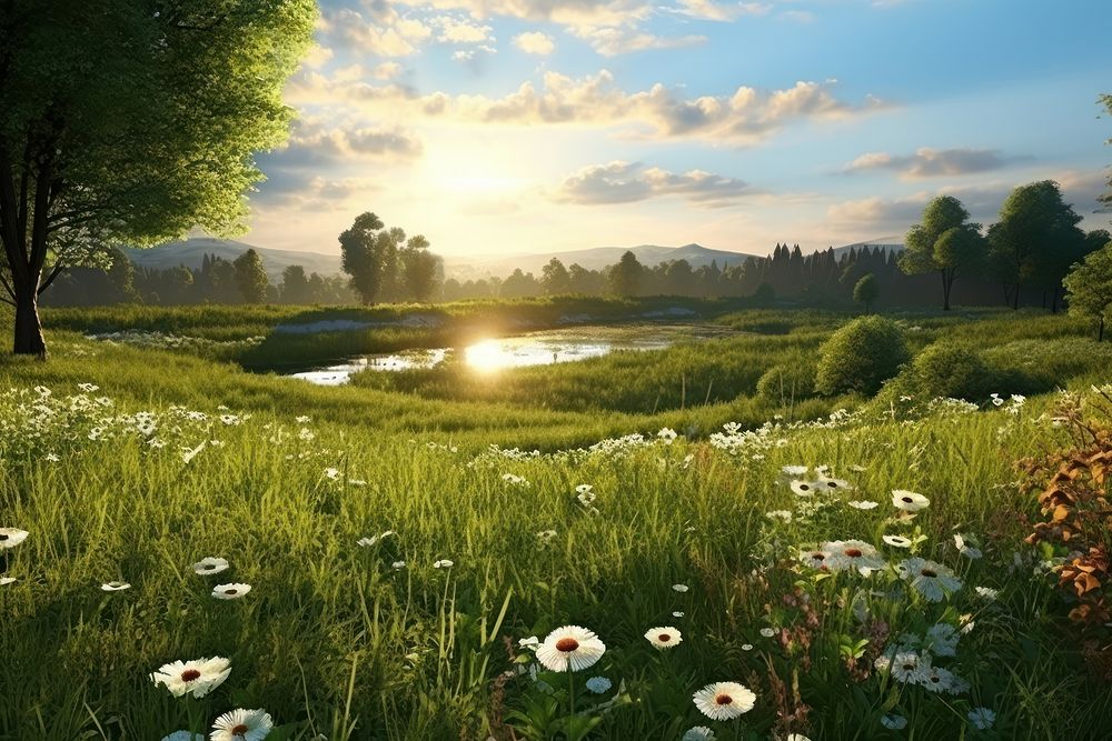 Landscapes background flower grass grassland. AI generated Image by rawpixel.