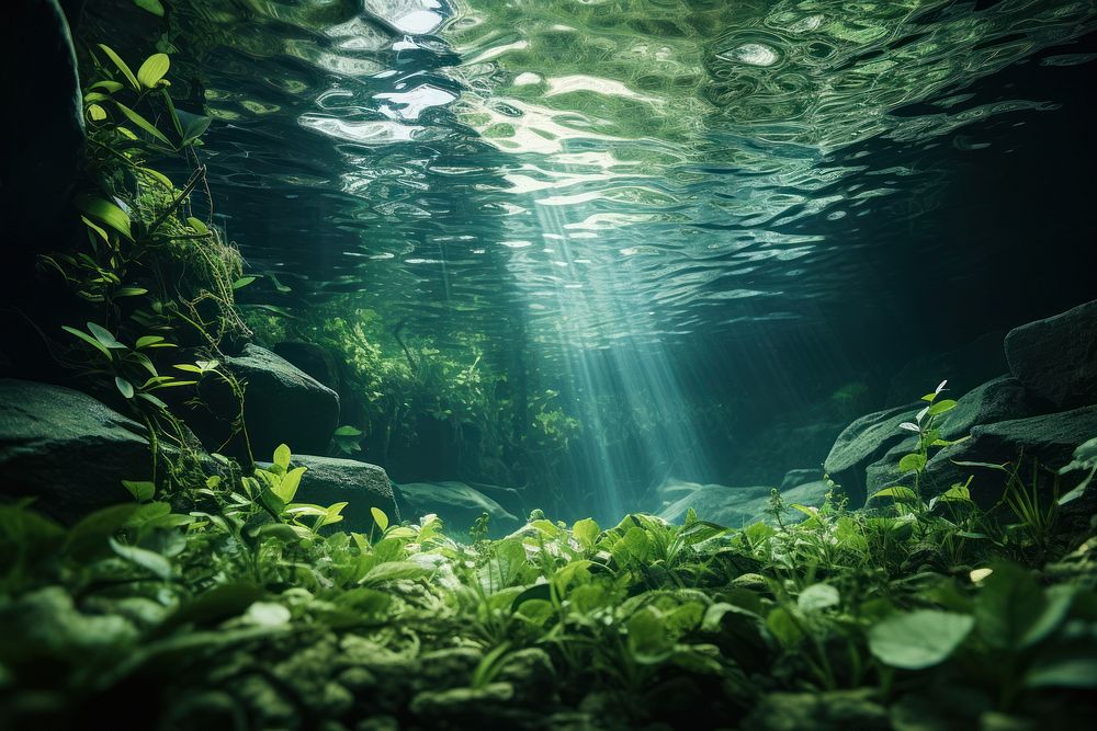 Green underwater outdoors nature. AI generated Image by rawpixel.