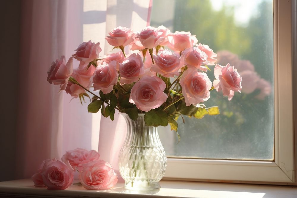 Window rose windowsill flower. AI generated Image by rawpixel.