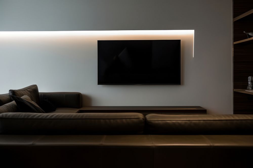 Watching television architecture furniture light. AI generated Image by rawpixel.