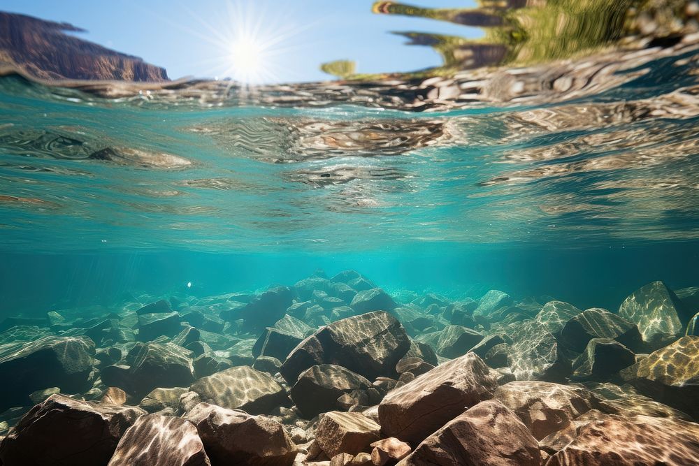 Riverbed underwater rock outdoors. AI generated Image by rawpixel.