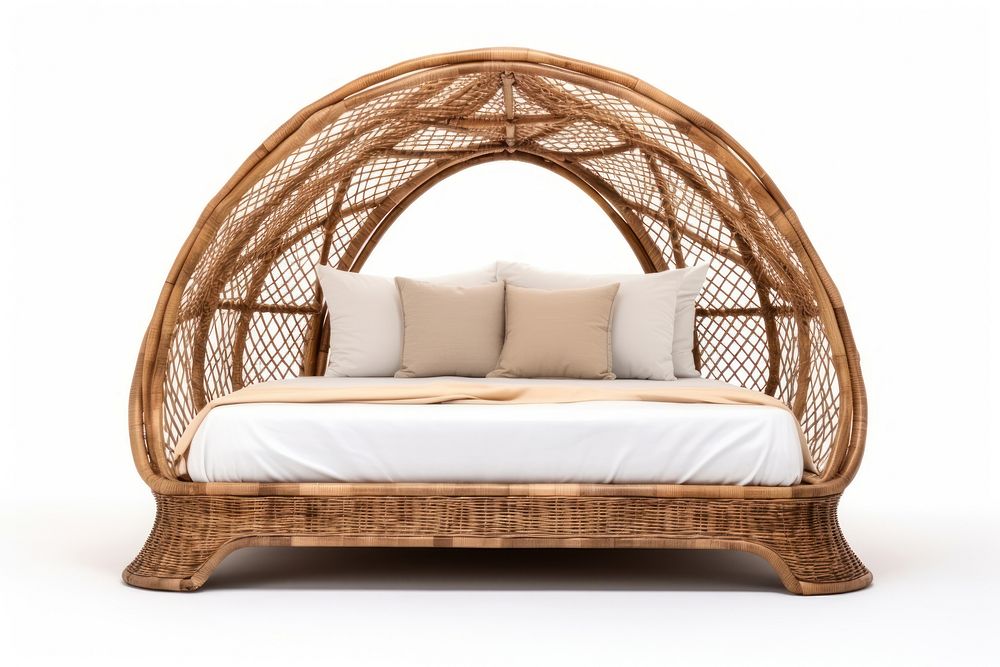 Rattan bed architecture furniture. AI generated Image by rawpixel.