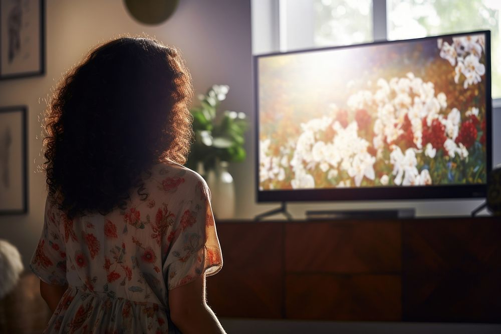 Woman screen television looking. AI generated Image by rawpixel.