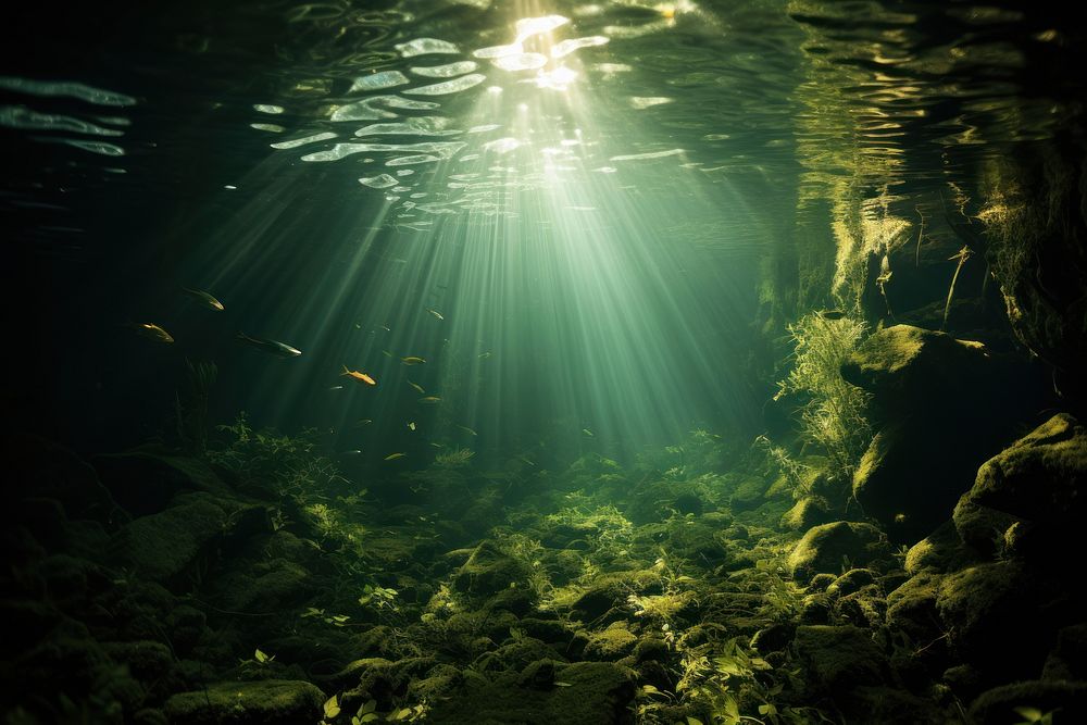 River underwater sunlight outdoors. AI generated Image by rawpixel.