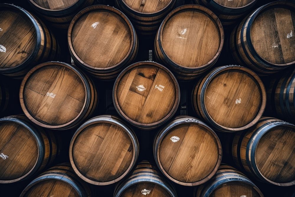Wooden barrels wine arrangement refreshment. AI generated Image by rawpixel.