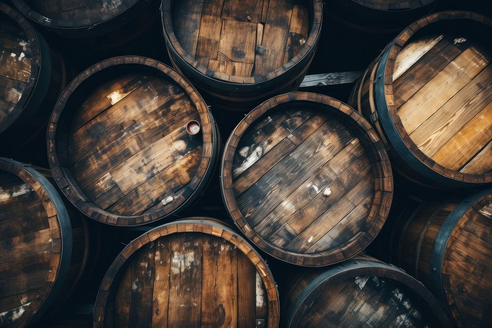 Wooden barrels wine arrangement refreshment. AI generated Image by rawpixel.