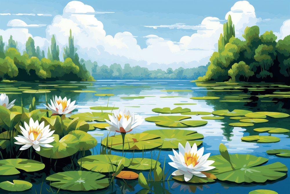 Natural water lilies landscape outdoors nature. AI generated Image by rawpixel.